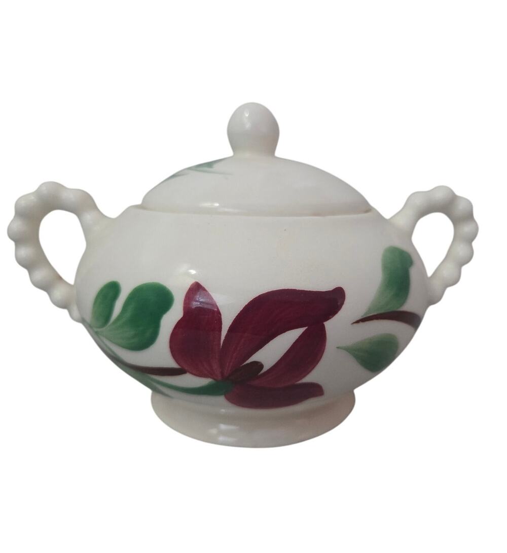 Vtg Blue Ridge Pottery Sugar Bowl Hand Painted Red Flower Cottage Core